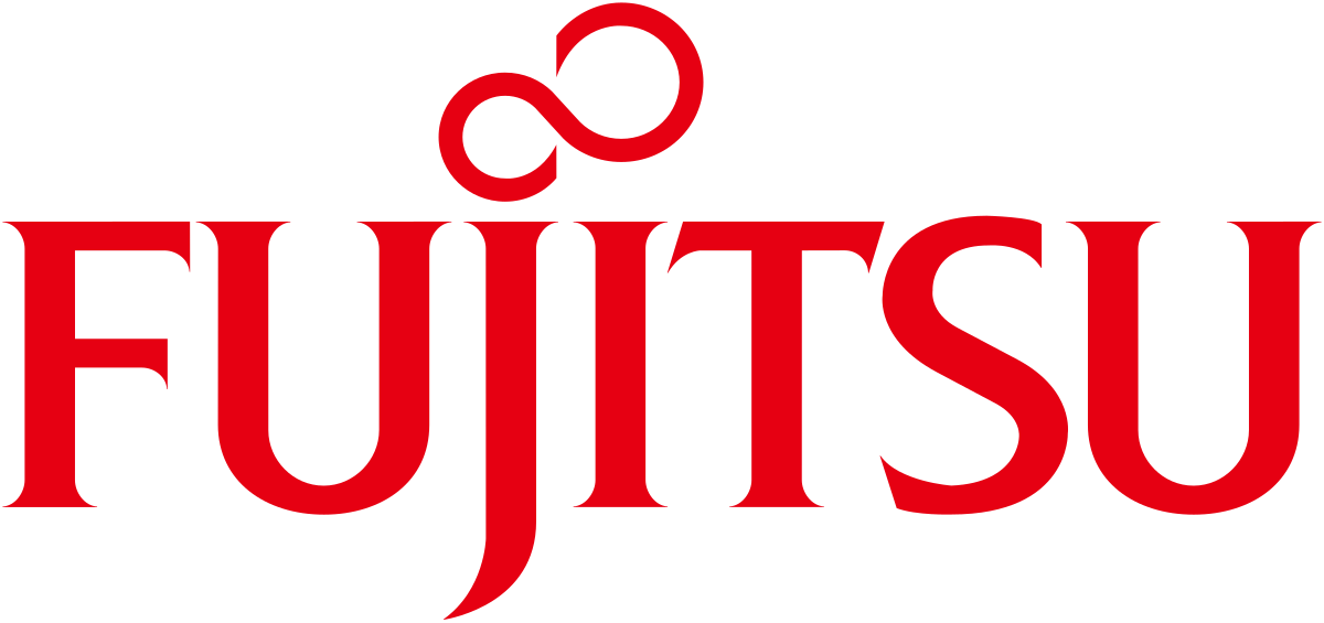 Fujitsu logo featuring bold red lettering on a clean background, representing the brand's identity and innovation.