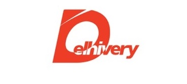 A delivery logo featuring bold red lettering, symbolizing speed and efficiency in logistics services.