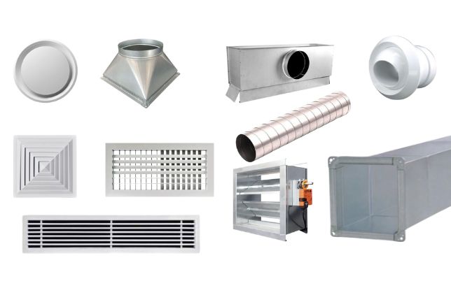 An assortment of ventilation ducts, illustrating diverse styles and dimensions for optimal air distribution in spaces.